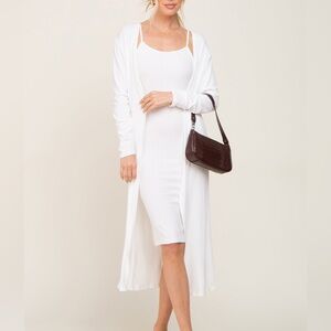 Pinkblush Maternity Midi Dress White Ribbed Cardigan 2 Piece Set Medium